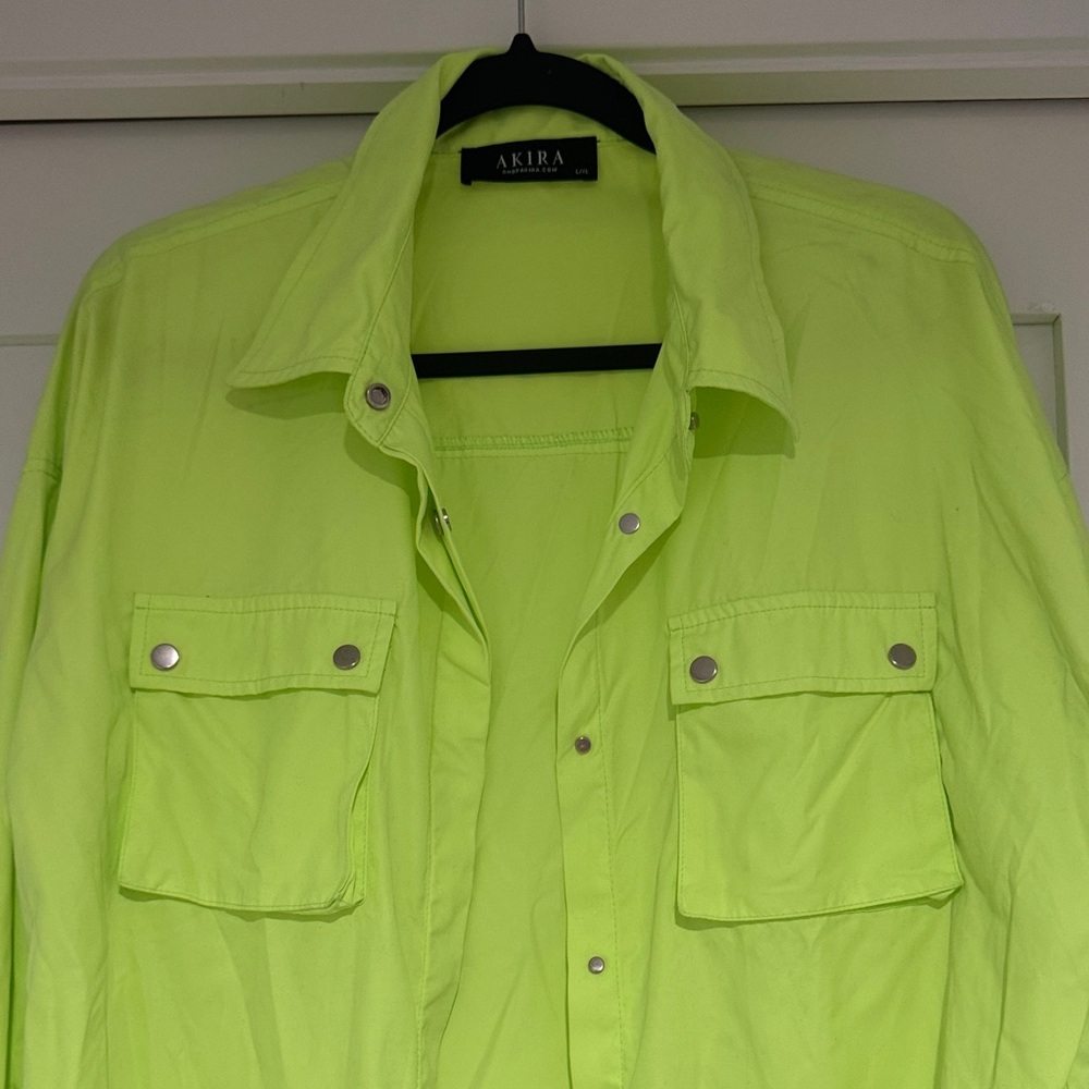AKIRA Neon Green Button Down Shirt - Picture 4 of 5